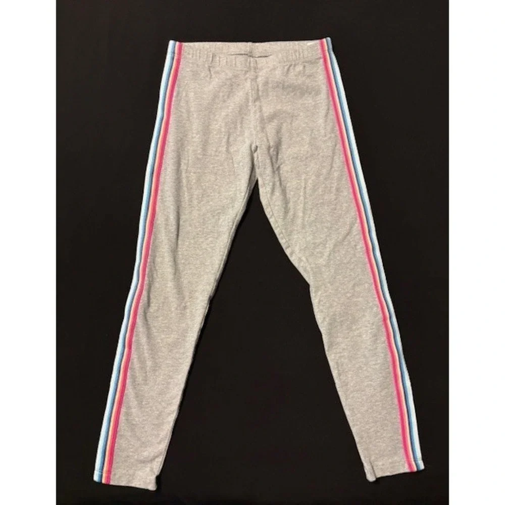 SO light gray leggings girls size 10/12, multi colored striped sides
